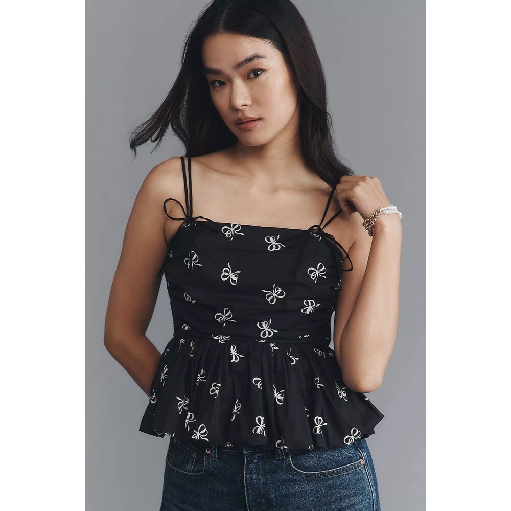 En Saison Ophelia Top Peplum M Coquette Feminine Balletcore Tie Strap Blouse